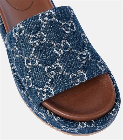 gucci gg print men slides|gucci denim platform slides.